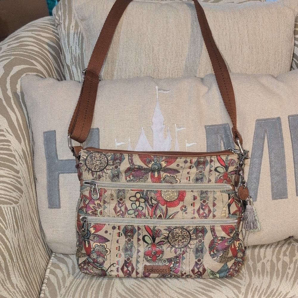 Sakroots Artistic Pattern Crossbody Bag with Brown Strap